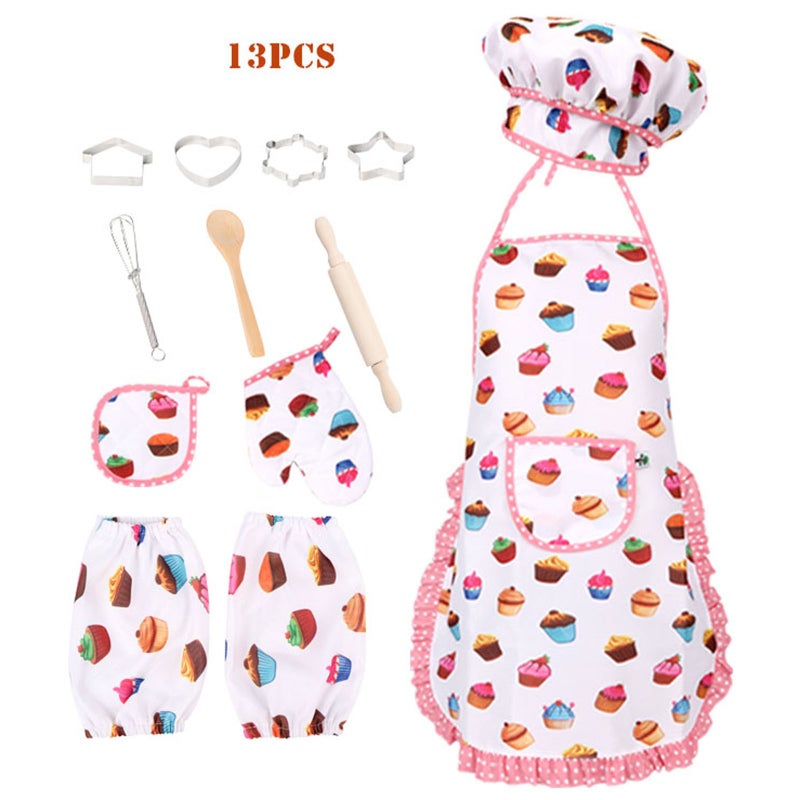 13Pcs الشيف مجموعة للأطفال مطبخ الطبخ والخبز مجموعات اللباس دور اللعب لعب - Image 1
