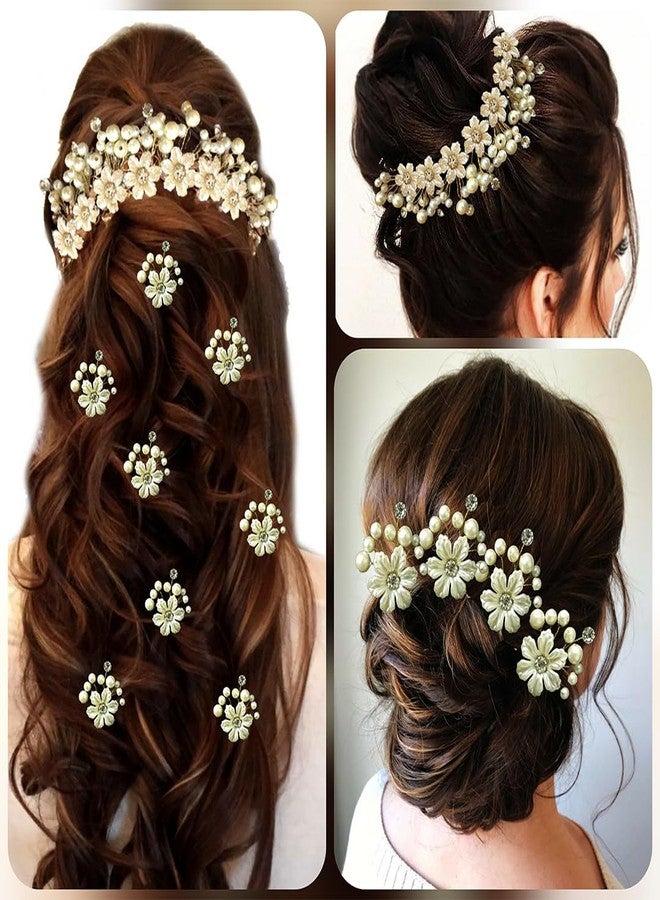 Ansh Attractive Artificial Metal Hairpin | Floral with Stones & Pearls Surrounded Hair Clips/Juda Pins | Hair Accessories for Women & Girls (Combo Pack of 1687 & 2145 - Pearl) - Image 4