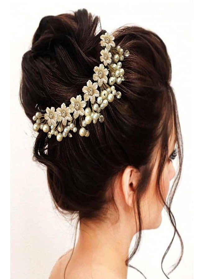 Ansh Attractive Artificial Metal Hairpin | Floral with Stones & Pearls Surrounded Hair Clips/Juda Pins | Hair Accessories for Women & Girls (Combo Pack of 1687 & 2145 - Pearl) - Image 2