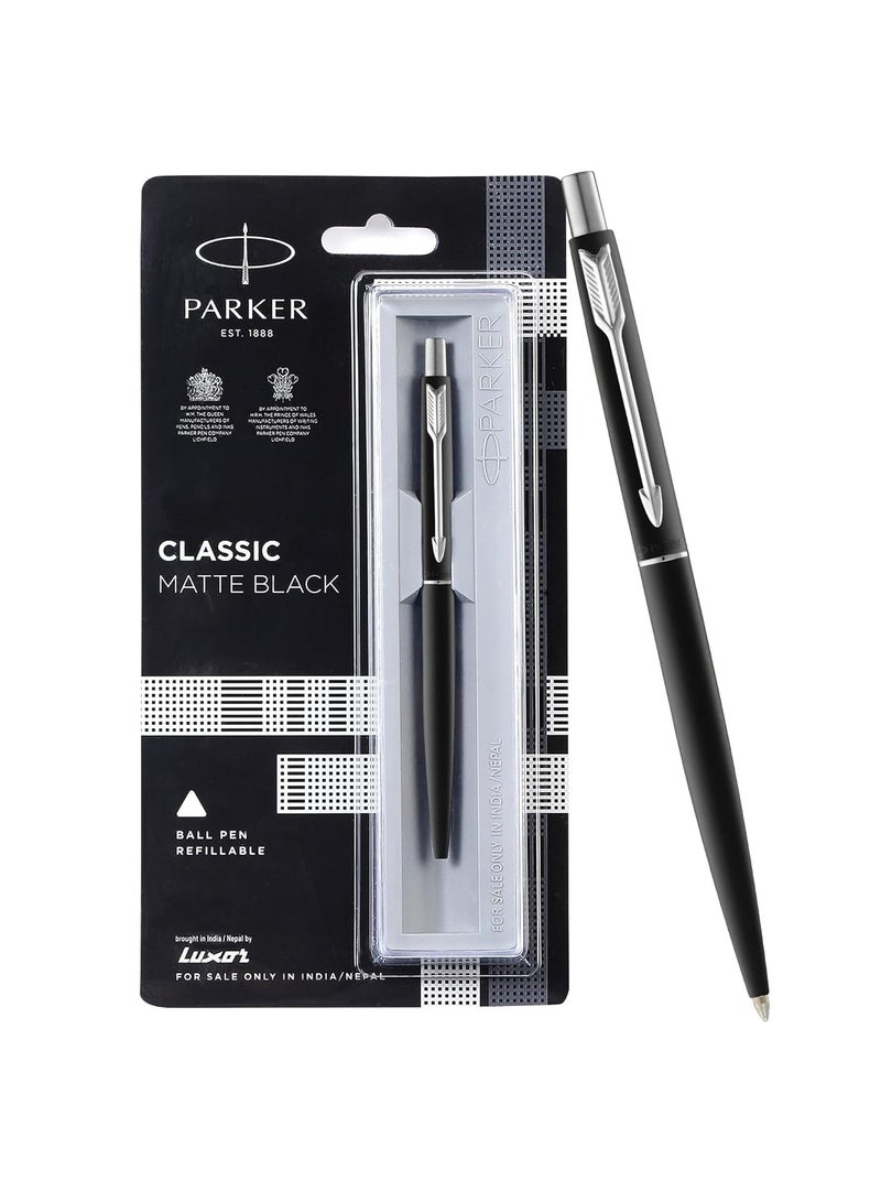 باركر قلم باركر كلاسيك باللون الأسود المطفي بالكروم| لون الحبر - أزرق | مثالي للاستخدام الاحترافي | قلم النخبة لأغراض الشركات - Image 1