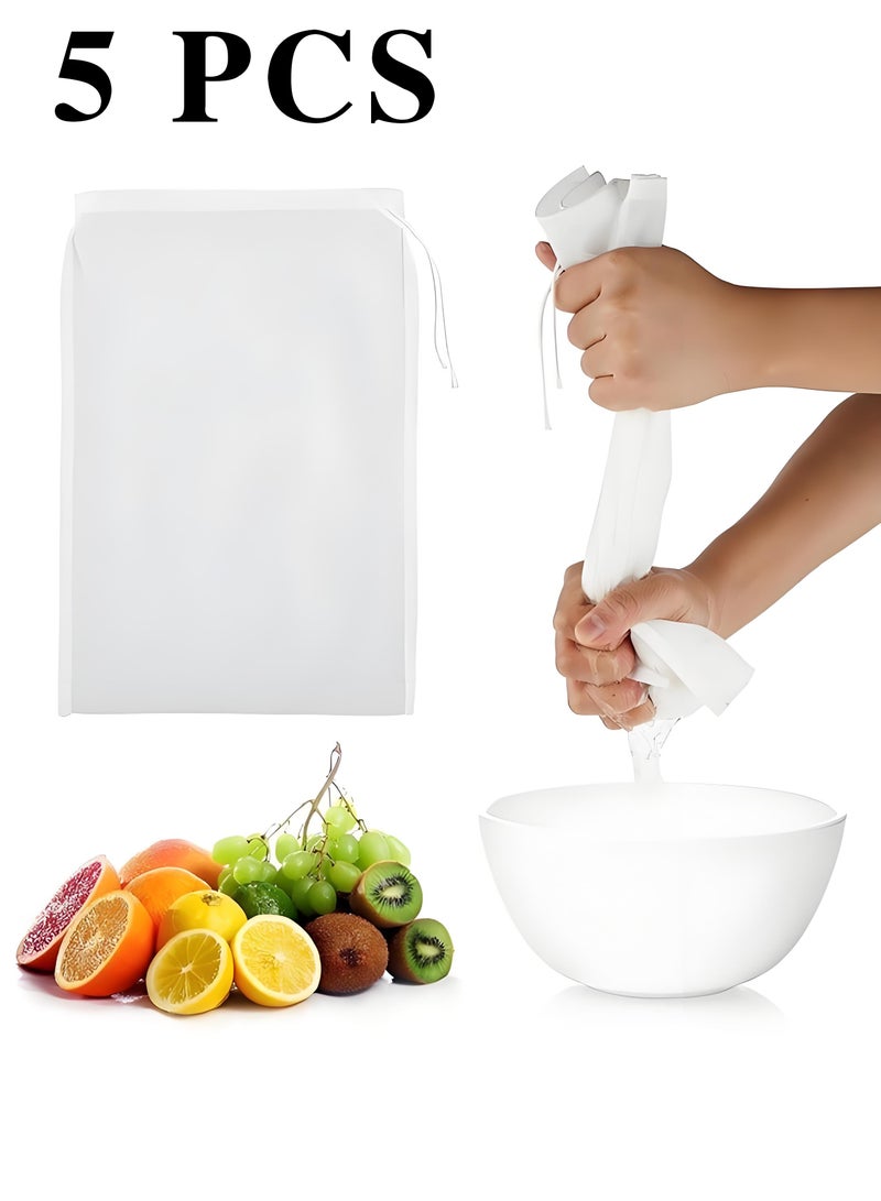 Wish Plus 5 PCS Food Grade Nut Milk Filter Bags, 220 Micron 20*30CM Fine Mesh Bag for Straining Milk, Coffee, Juices, Tea, Soy Milk - Image 1