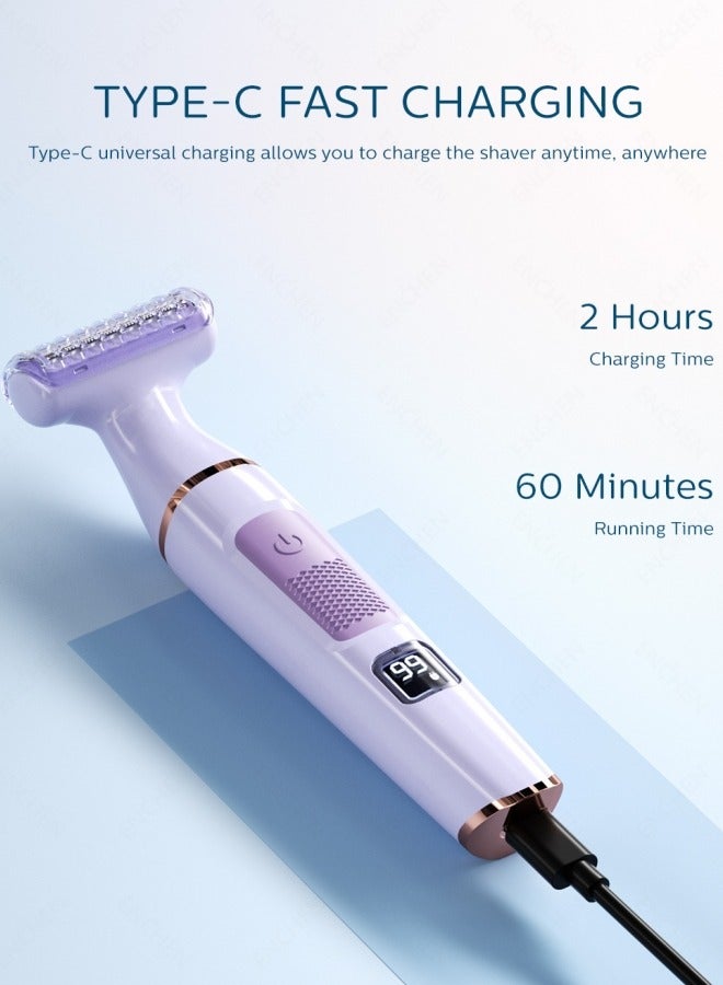 general ماكينة حلاقة كهربائية للنساء - إزالة شعر بدون ألم للجسم والساقين ومنطقة البيكيني وتحت الإبط ماكينة حلاقة للسيدات مع شفرات 3 في 1 قابلة للشحن عبر USB-C محمولة مع شاشة LED (أرجواني) - Image 4