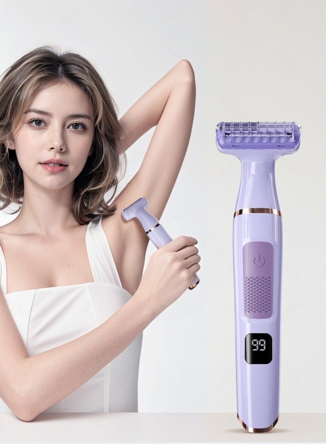 general ماكينة حلاقة كهربائية للنساء - إزالة شعر بدون ألم للجسم والساقين ومنطقة البيكيني وتحت الإبط ماكينة حلاقة للسيدات مع شفرات 3 في 1 قابلة للشحن عبر USB-C محمولة مع شاشة LED (أرجواني) - Image 1