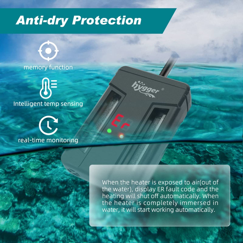 hygger Aquarium Heater,75W/150W/300W Submersible Fish Tank Water Heater Double Quartz Explosion-Proof with for Freshwater Saltwater Tank - Image 4