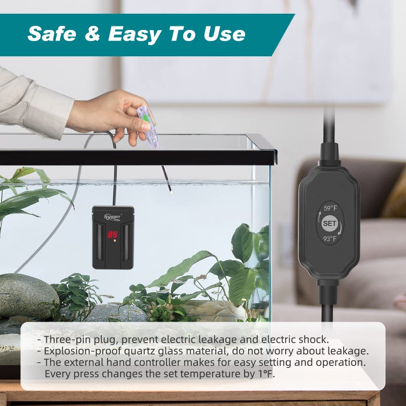 hygger Aquarium Heater,75W/150W/300W Submersible Fish Tank Water Heater Double Quartz Explosion-Proof with for Freshwater Saltwater Tank - Image 5