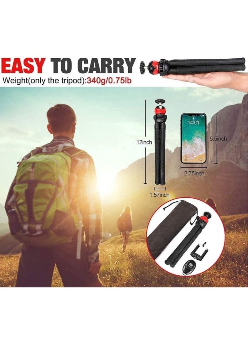 Flexible Tripod，12 Inch Phone Tripod for iPhone and Android Phone, Action Camera Tripod for GoPro Canon Nikon DSLR - Image 2
