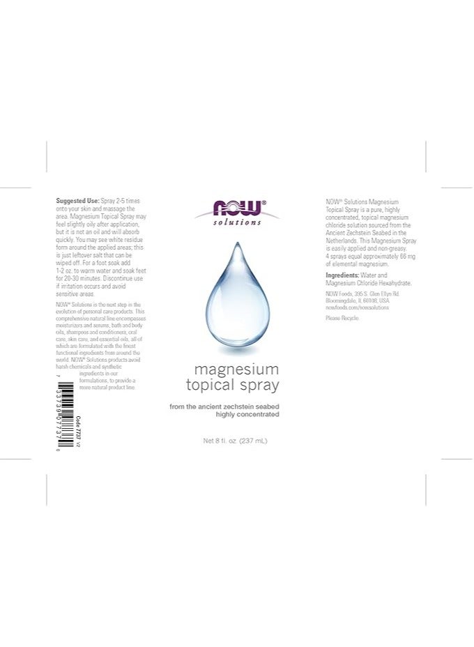 NOW Magnesium Topical Spray, 8oz, Fast-Absorbing, Supports Muscle Relaxation - Image 3