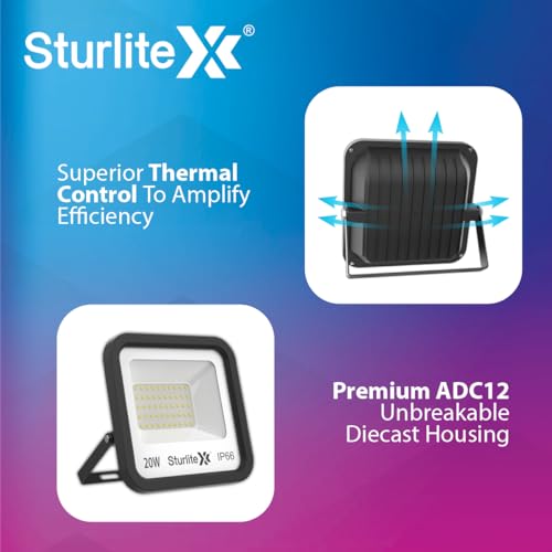 Sturlite Spektr 20 W LED Flood Light| Cool White 6500K Color Temperature LED Lamp| IP66 Waterproof Surge Protection Focus Light for Factory, Garage, Parking, Garden, Playground & Shop - (Pack of 1) - Image 4