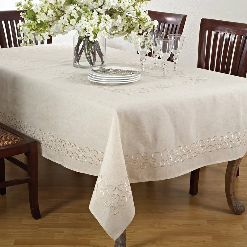 Y&D High Quality Rectangle Beautiful Eco-friendly Tablecloth Elegant Solid Tablecloths with Embroidery - Image 3