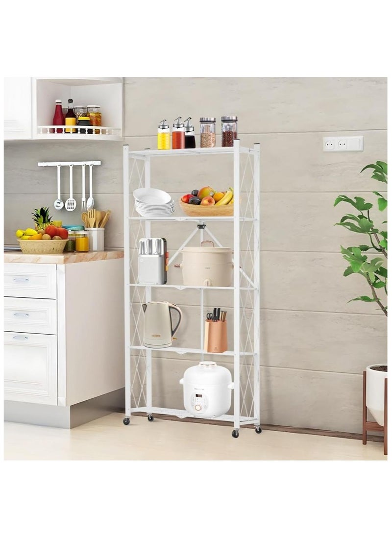 Alissa 5 Tier Foldable Storage Rack Kitchen Storage Shelf Kitchen Garage Home Closet Office Storage Rack Storage Organizer Storage Shelves White  - Image 4