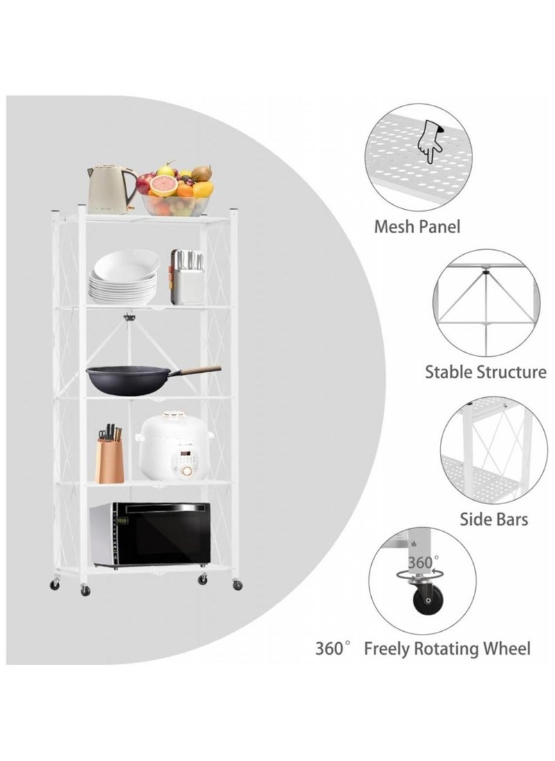 Alissa 5 Tier Foldable Storage Rack Kitchen Storage Shelf Kitchen Garage Home Closet Office Storage Rack Storage Organizer Storage Shelves White  - Image 2