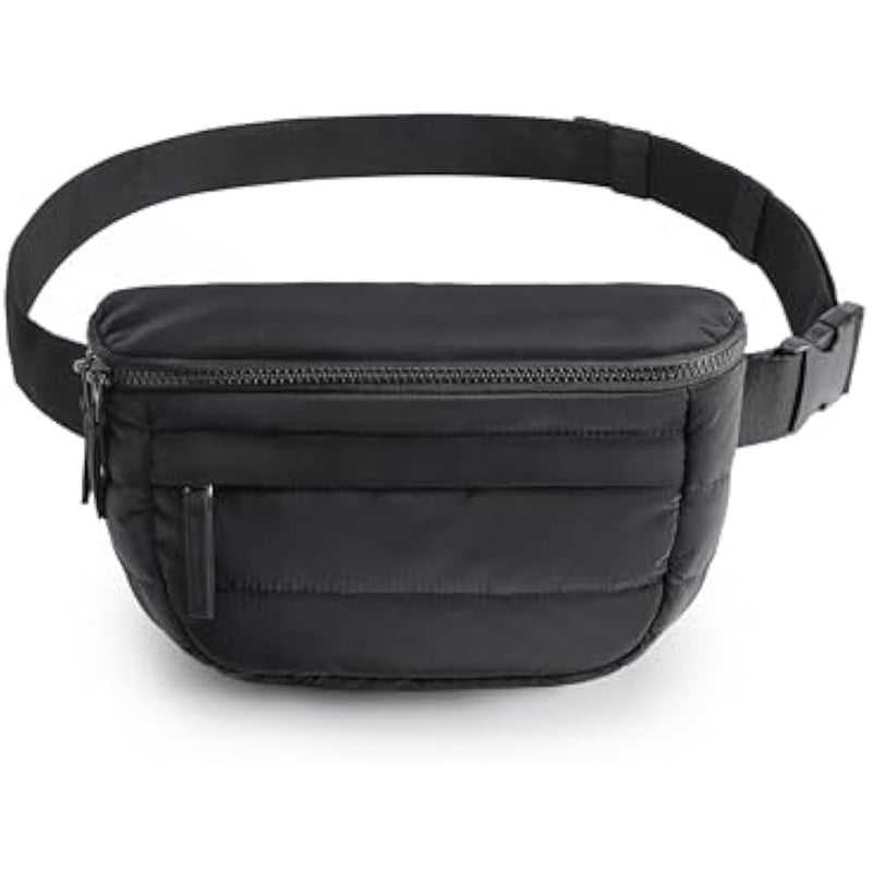 BAGSMART Fanny Packs for Women Two Way Zipper Belt Bag with Adjustable Strap, Lightweight Fashion Waist Packs for Traveling Workout, Black, Medium, Puffy and Quilted Design - Image 1