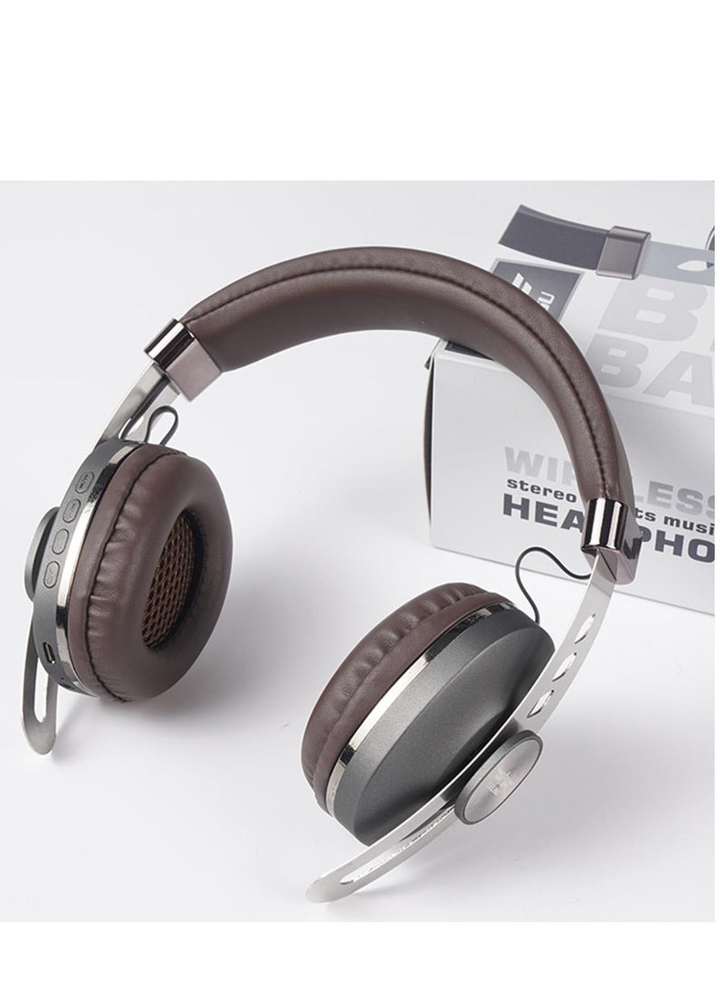 LELISU LS-220 Wireless Headphones - Big Bass - Hi-res Audio, 360 Degree Surround Stereo Sound, HD Microphone, Comfortable Wearing  - Brown  - Image 1