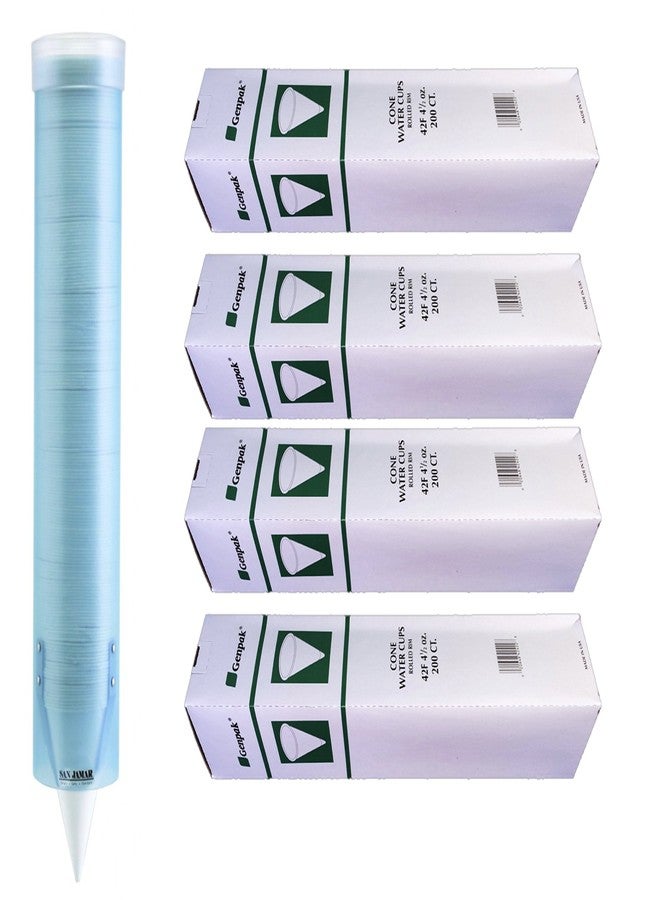 Genpak MC Distributors Cone Cup & Dispenser Bundle - Genpak Compostable 4.5 oz. Paper Cone Water Cup 4-Pack & San Jamar C3165FBL Wall Mount Dispenser Tube - Image 1
