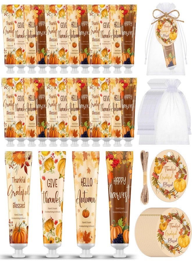 Leelosp 24 Sets Thanksgiving Fall Hand Cream Set Mini Pumpkin Hand Lotion with Tag and Organza Gift Bags Fall Gifts Set for Dry Cracked Hands Autumn Thanksgiving Baby Shower Party Favors - Image 1