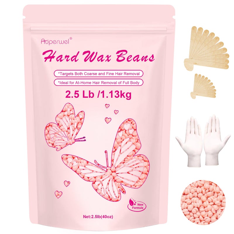 Auperwel Wax Beads for Hair Removal, Auperwel 2.5lb Hard Wax Beads for Sensitive Skin with 20 Sticks, Waxing Beans for Brazilian, Bikini, Eyebrow Waxing, Painless Refill Pearl Beads for Wax Warmers Kit (Rose) - Image 1