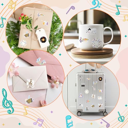 OSNIE OSINE Music Vinyl Roll Sticker - 1000Pcs with 16 Cute Patterns Musical Note Guitar Motivational Self-Adhesive Decals for Teacher Reward Party Favor Windows Water Bottle Scrapbooking Journaling Laptop - Image 4
