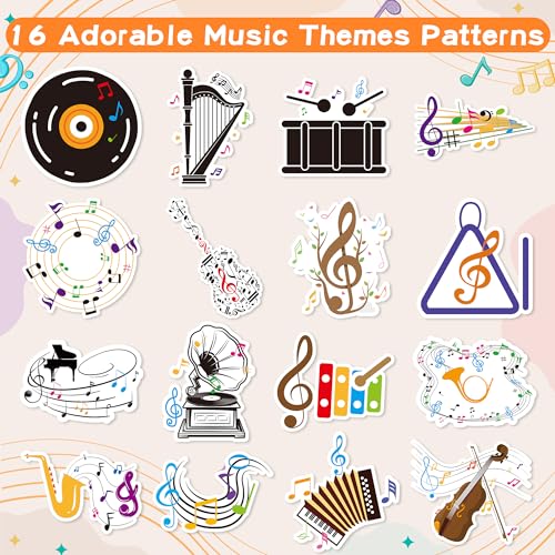 OSNIE OSINE Music Vinyl Roll Sticker - 1000Pcs with 16 Cute Patterns Musical Note Guitar Motivational Self-Adhesive Decals for Teacher Reward Party Favor Windows Water Bottle Scrapbooking Journaling Laptop - Image 3