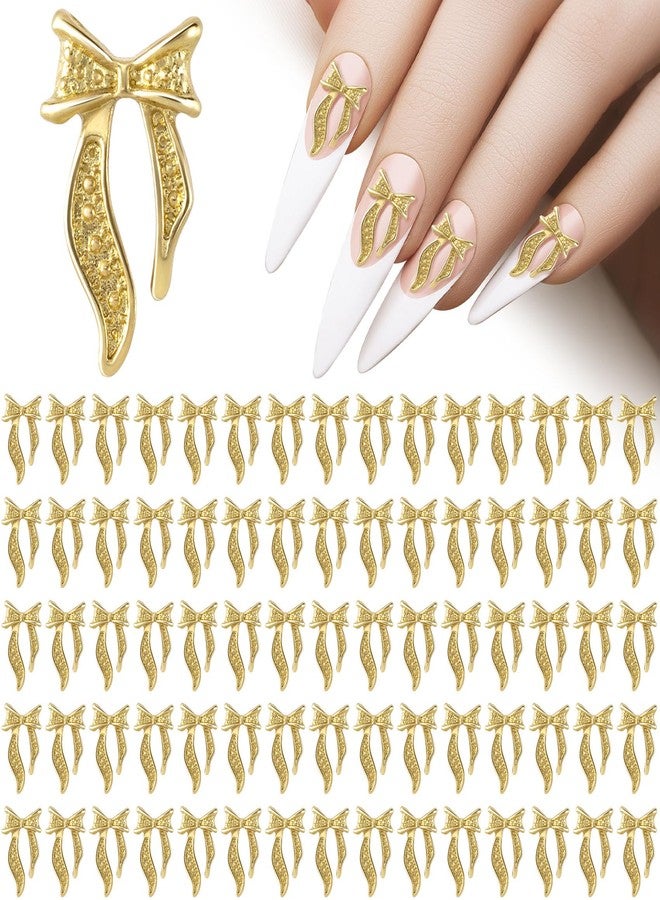 Mxxipp 80pcs Bows Nail Charms for Women, Sparkly Metal Bowknot Nail Art Supplies, Flatback Bow Manicure Accessories for DIY Acrylic Nails Craft Decorations- Gold - Image 1