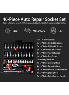 Quicknik Quicknik Tool Kit 46Piece 14inch Screwdriver Drive Socket Wrench Set Ratchet Mechanic Tools Kit Bit Sockets with Extension Bar for Automotive Repair Household Metric with Storage Case  - Image 2