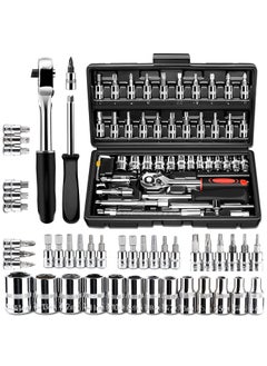 Quicknik Quicknik Tool Kit 46Piece 14inch Screwdriver Drive Socket Wrench Set Ratchet Mechanic Tools Kit Bit Sockets with Extension Bar for Automotive Repair Household Metric with Storage Case  - Image 1