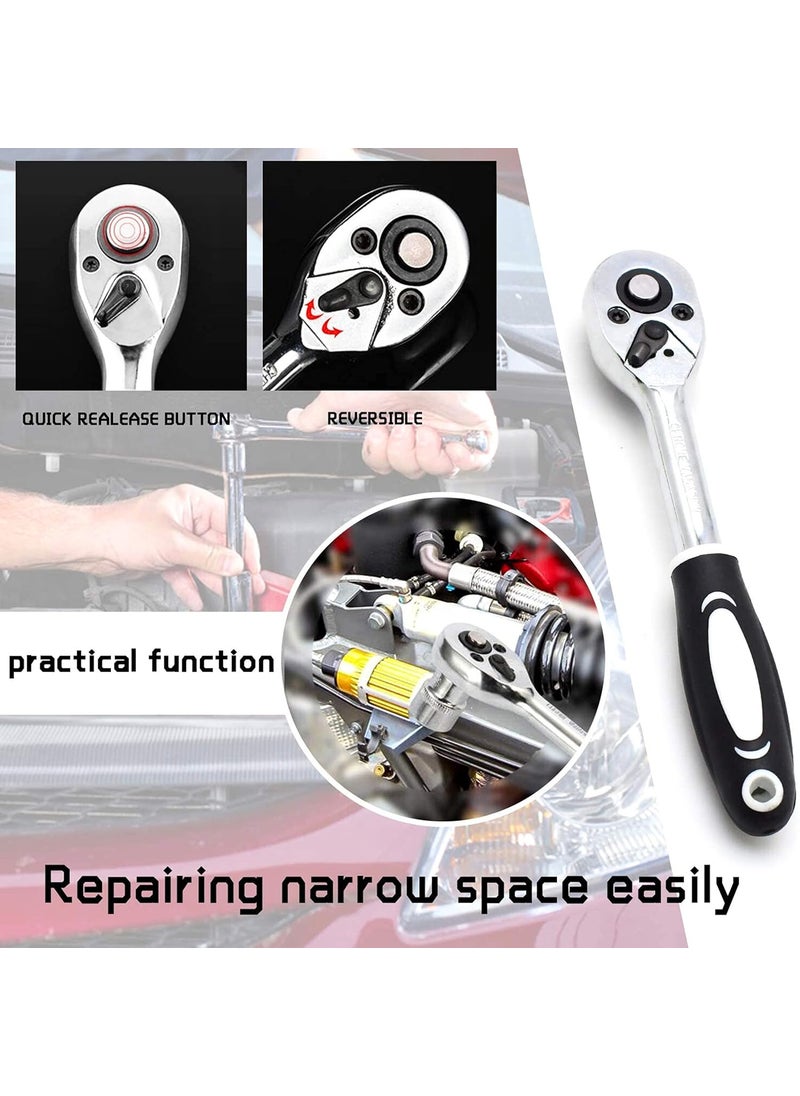 Quicknik - Quicknik Tool Kit 46Piece 14inch Screwdriver Drive Socket Wrench Set Ratchet Mechanic Tools Kit Bit Sockets with Extension Bar for Automotive Repair Household Metric with Storage Case - Image 1