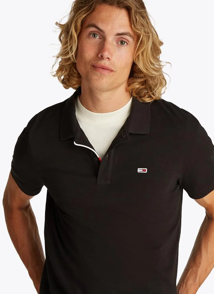 TOMMY JEANS  Tommy Flag Slim Fit Pique Polo Shirt for Men | Best Price UAE