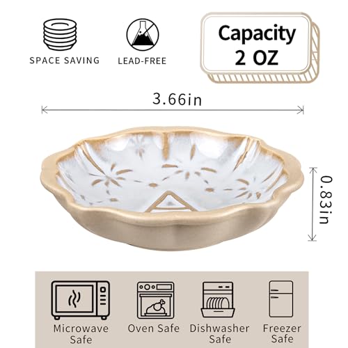 Meideal Ceramic Soy Sauce Dish, 2 Oz Beige Dipping Bowls Set, Small Serving Bowls, Set of 2 Mini Dip Plates for Side Dishes, Ketchup, Appetizer, Soy, Vinegar, Sushi, BBQ, Party, Condiments (I) - Image 2