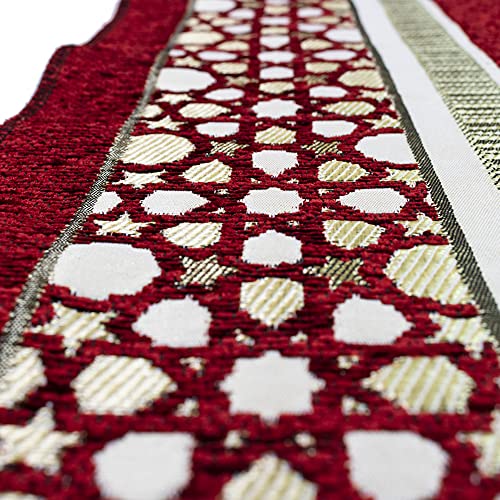 Modefa Turkish Islamic Prayer Mat - Thin Woven Chenille Sajjadah - Intricate Praying Rug Ramadan Eid Gift - Traditional Muslim Janamaz Sajada for Men Women - Geometric Selcuk Star (Red) - Image 5