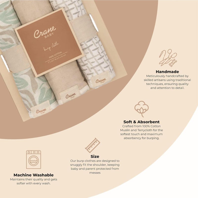 Crane Baby Muslin Baby Burp Cloths, Lightweight Absorbent Burp Cloth, Beach Life Starfish, Set of 3, 7â€ x 20â€, Newborn Baby Essentials, Burp Cloths Baby Boy, Burp Cloths Baby Girl, Newborn Essentials - Image 2