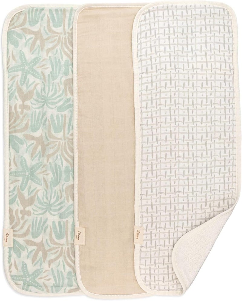 Crane Baby Muslin Baby Burp Cloths, Lightweight Absorbent Burp Cloth, Beach Life Starfish, Set of 3, 7â€ x 20â€, Newborn Baby Essentials, Burp Cloths Baby Boy, Burp Cloths Baby Girl, Newborn Essentials - Image 1