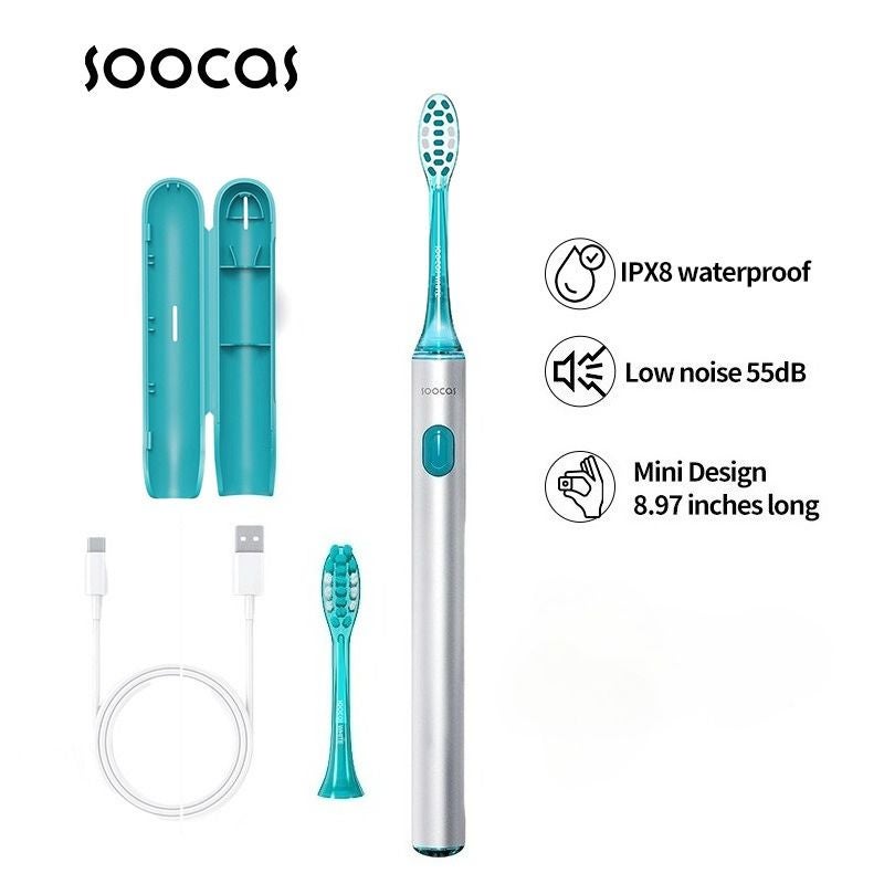 Soocas MT1 Sonic Electric Toothbrush, Smooth Portable, Ipx8 Waterproof, Oral Care for Adults and Kids, Silver - Image 1