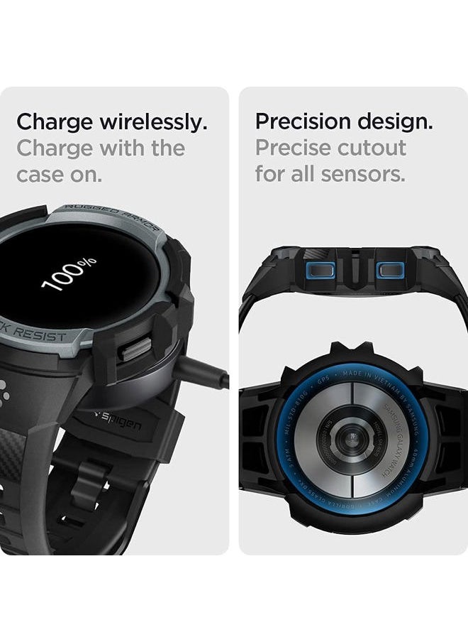 Spigen - Rugged Armor Pro Designed for Samsung Galaxy Watch FE (2024), 5 40mm (2022), 4 40mm (2021) Band with Case Protector - Charcoal Gray - Image 1