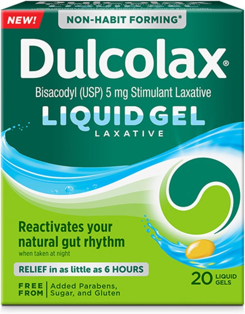 Dulcolax Stimulant Laxative Liquid Gels Predictable  Effective Constipation Relief Relieves Constipation Related Symptoms Bisacodyl 5 mg No Added Parabens GlutenFree  SugarFree 20Count - Image 1