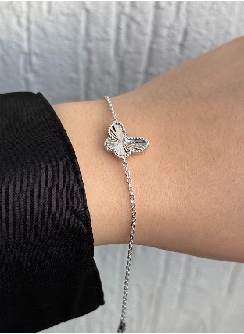 Al Kasr Jewelry Butterfly Charm Bracelet - Adjustable - Sterling Silver 925-Plated Rhodium White Gold 18K  - Image 3