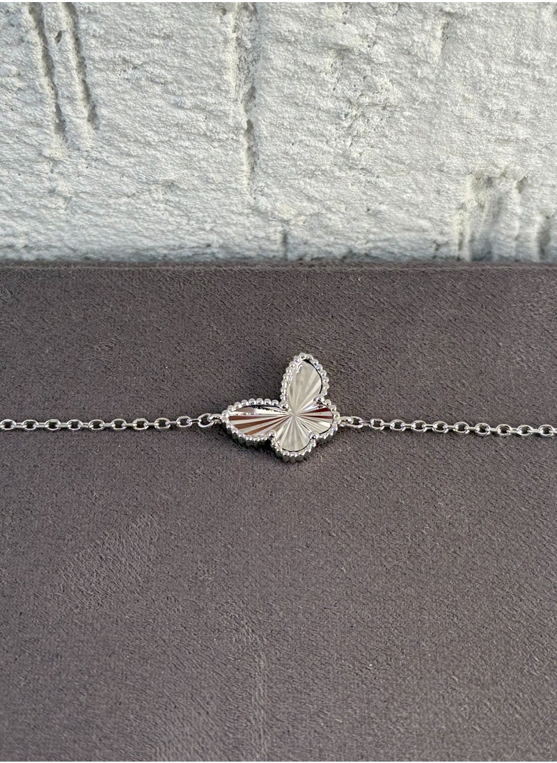 Al Kasr Jewelry Butterfly Charm Bracelet - Adjustable - Sterling Silver 925-Plated Rhodium White Gold 18K  - Image 2