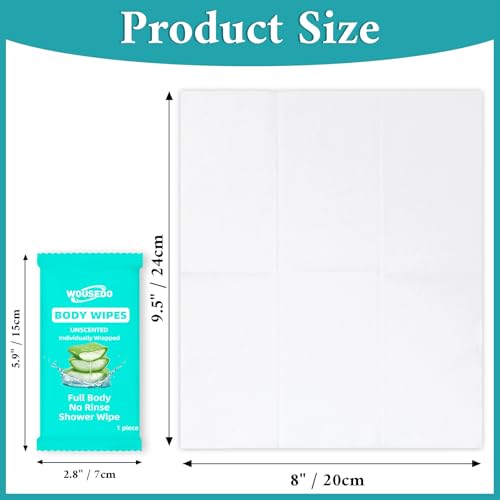 WOUSEDO 300 Pack Individually Wrapped Body Wipes (8" x 9.5"),No-Rinse Shower Wipe for Adults,Travel,Gym & Camping,Bulk Cleansing Wipes for Homeless - Image 2
