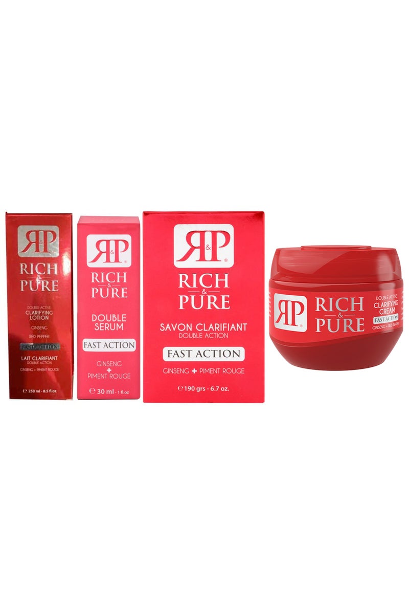 Rich & Pure Double Active Clarifying Body Lotion+Body Cream+ Face Serum+Body Soap (Pack of 4) - Image 1