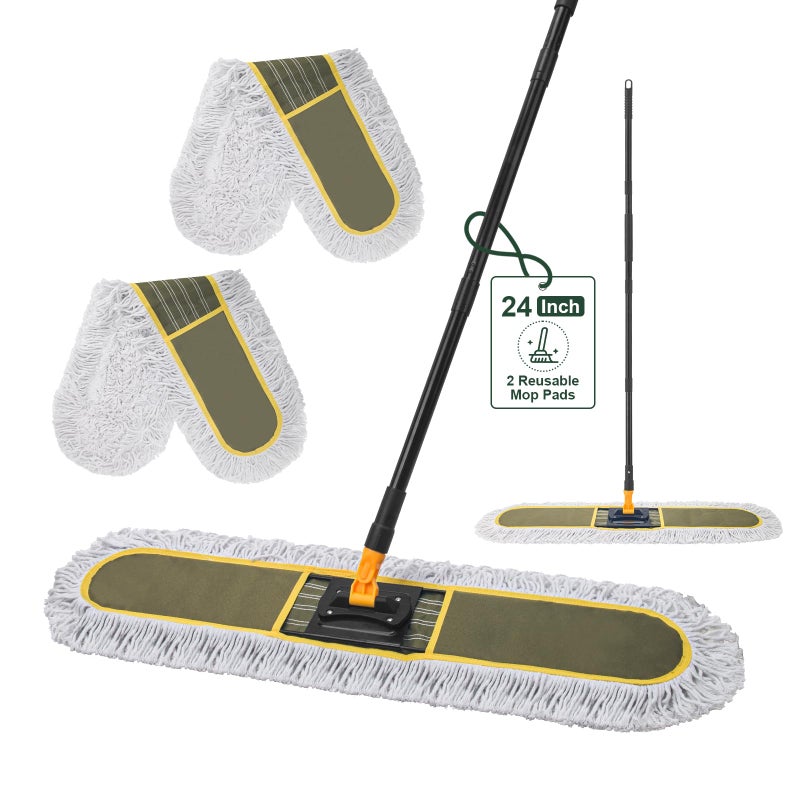 Ylebs 24" Commercial Dust Mops for Floor Cleaning with 2 Replacement Mop Pads, Heavy Duty Large Dust Mop for Hardwood Floors, Industrial Wet Dry Floor Duster for Office Garage Warehouse Factory Mall - Image 1