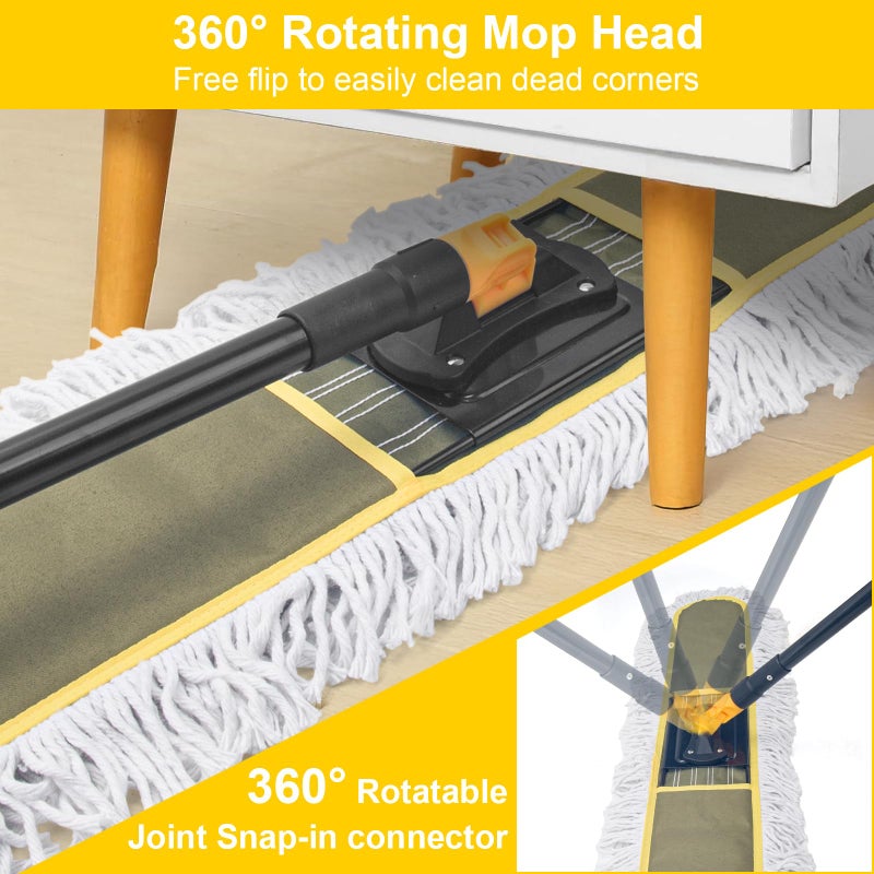 Ylebs 24" Commercial Dust Mops for Floor Cleaning with 2 Replacement Mop Pads, Heavy Duty Large Dust Mop for Hardwood Floors, Industrial Wet Dry Floor Duster for Office Garage Warehouse Factory Mall - Image 3
