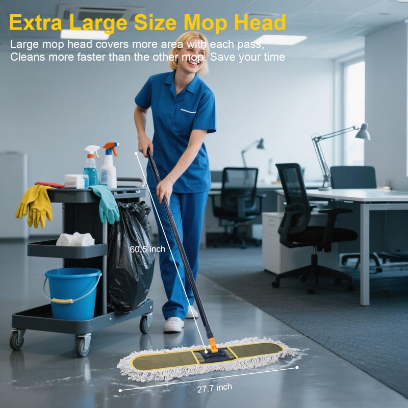 Ylebs 24" Commercial Dust Mops for Floor Cleaning with 2 Replacement Mop Pads, Heavy Duty Large Dust Mop for Hardwood Floors, Industrial Wet Dry Floor Duster for Office Garage Warehouse Factory Mall - Image 2