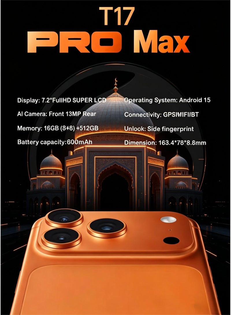 CCIT T17 Promax Smartphone, 16GB RAM, 1TB Storage, 6.8-inch HD Display, 5G Network, 6000mAh Battery -Orange - Image 3