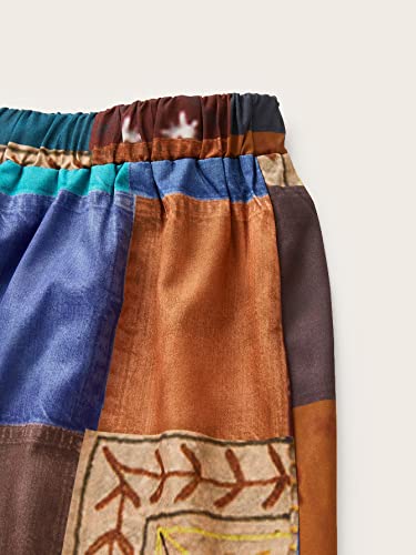 WDIRARA Women's All Over Print Patchwork Wide Leg Hippie Elastic High Waist Boho Pants Multicolor L - Image 4
