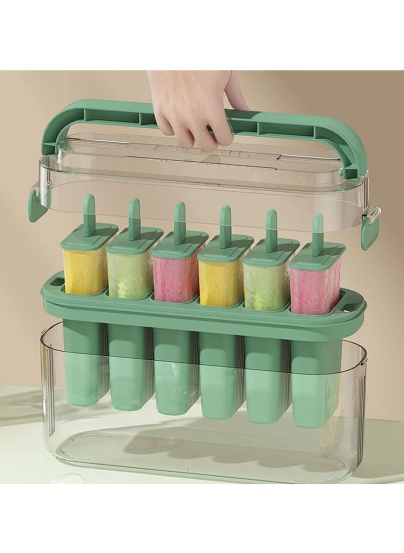Generic - Popsicle Molds,  Ice Pop Mold Homemade Ice Pop u0026 Ice Cream Six Plastic Ice Cream Makers Easy Release Reusable DIY Popsicle Maker (Green) - Image 1