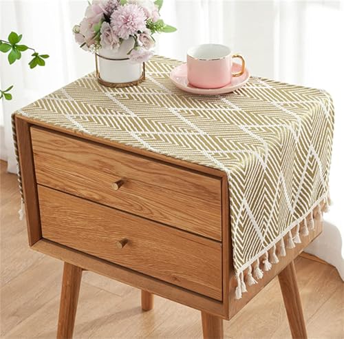 Utobanh Rectangular Tablecloth Cloth, Yellow (15.7*35.4 inches), Tassel Design, Protects Furniture, All-Season Table Cover Towel - Image 1