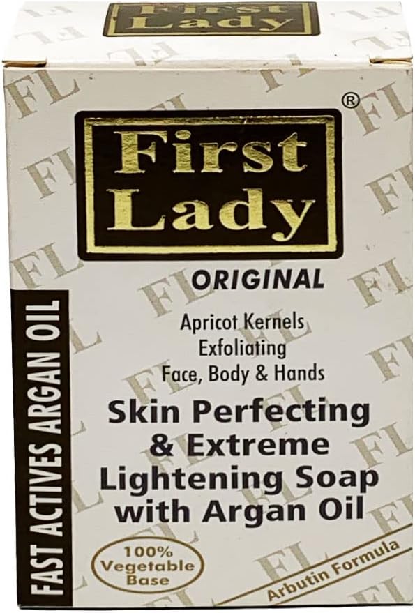First Lady Skin Perfecting Extreme Skin Brightening Exfoliating Soap 200g with Argan Oil Arbutin Lactic Acid for Glowing Toned Hyperpigmentation Melanin Melsama Face Body Bar