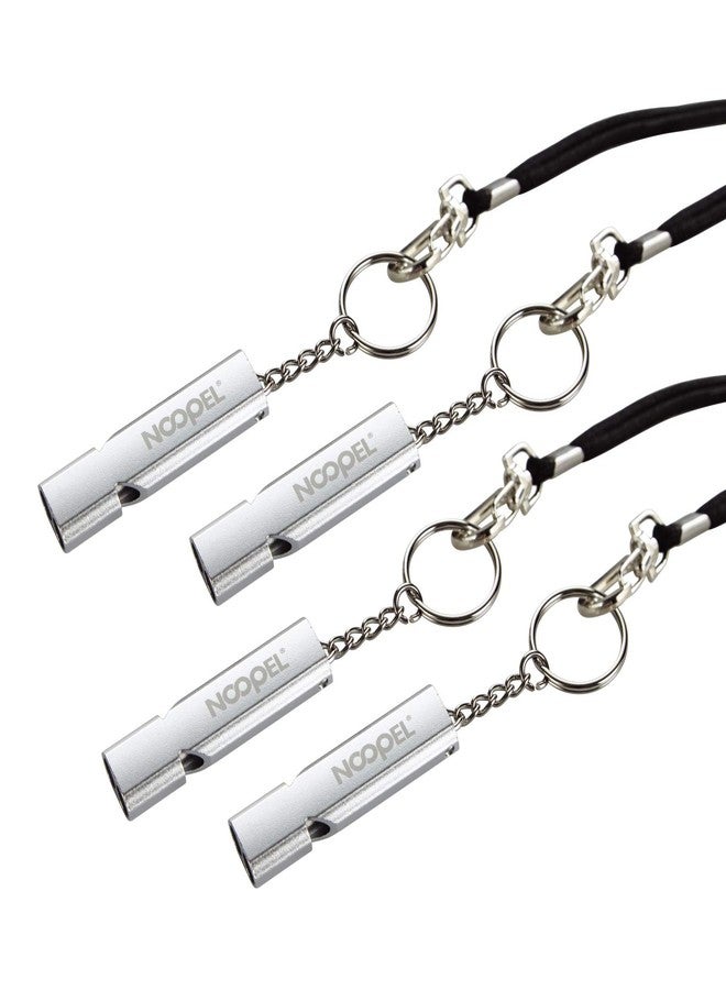 Noopel Emergency Whistles Lifeguard Safety Whistle with Lanyard and Keychain for Outdoor Camping Hiking Boating Hunting Fishing Kayak Kids Rescue Signaling Loud Survival Whistle (4 Pack Silver) - Image 1