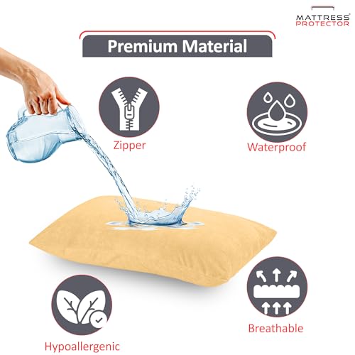 Mattress Protector Premium Waterproof Pillow Protector with Zippered Closure| Hypoallergenic & Protects from Dust Mites, Bed Bugs & Liquid Spills, Standard Size(18x28 Inch -Beige )- Pack of 4 - Image 2