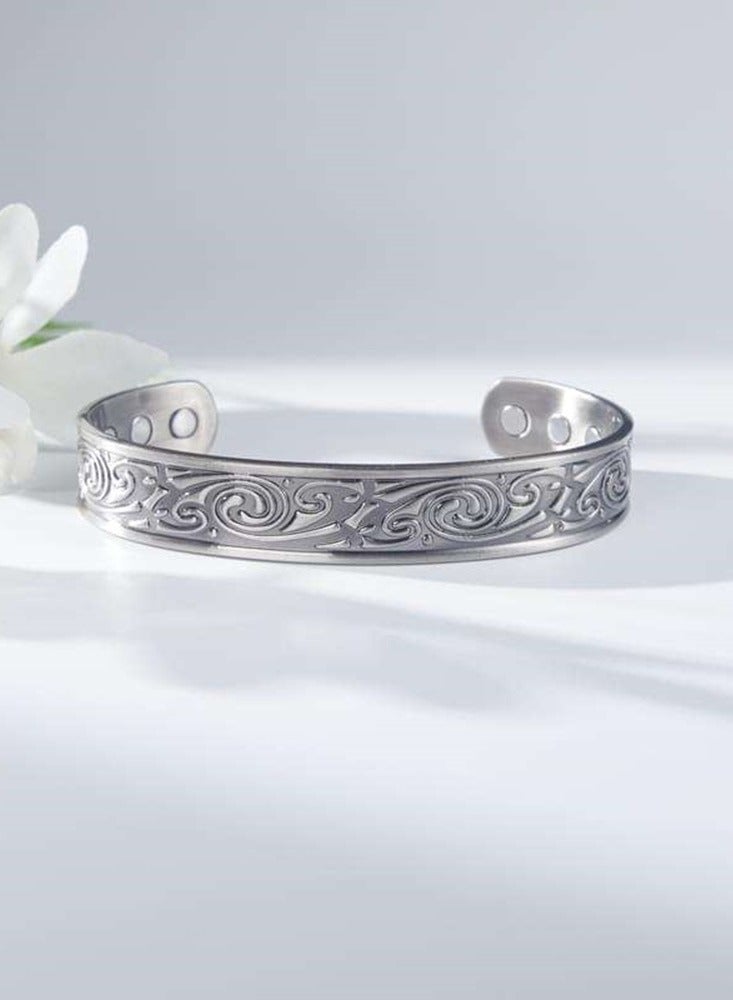 Pure Copper Adjustable Cuff Bracelet with Classic Spiral Pattern and Magnets - Antique Silver  - Image 3