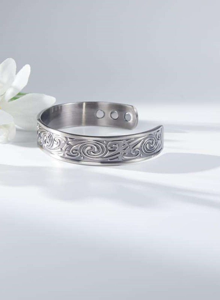 Pure Copper Adjustable Cuff Bracelet with Classic Spiral Pattern and Magnets - Antique Silver  - Image 4
